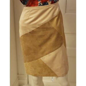 Vintage Cream & Tan Patchwork Skirt | Size 4 | Retro Chic Perfection